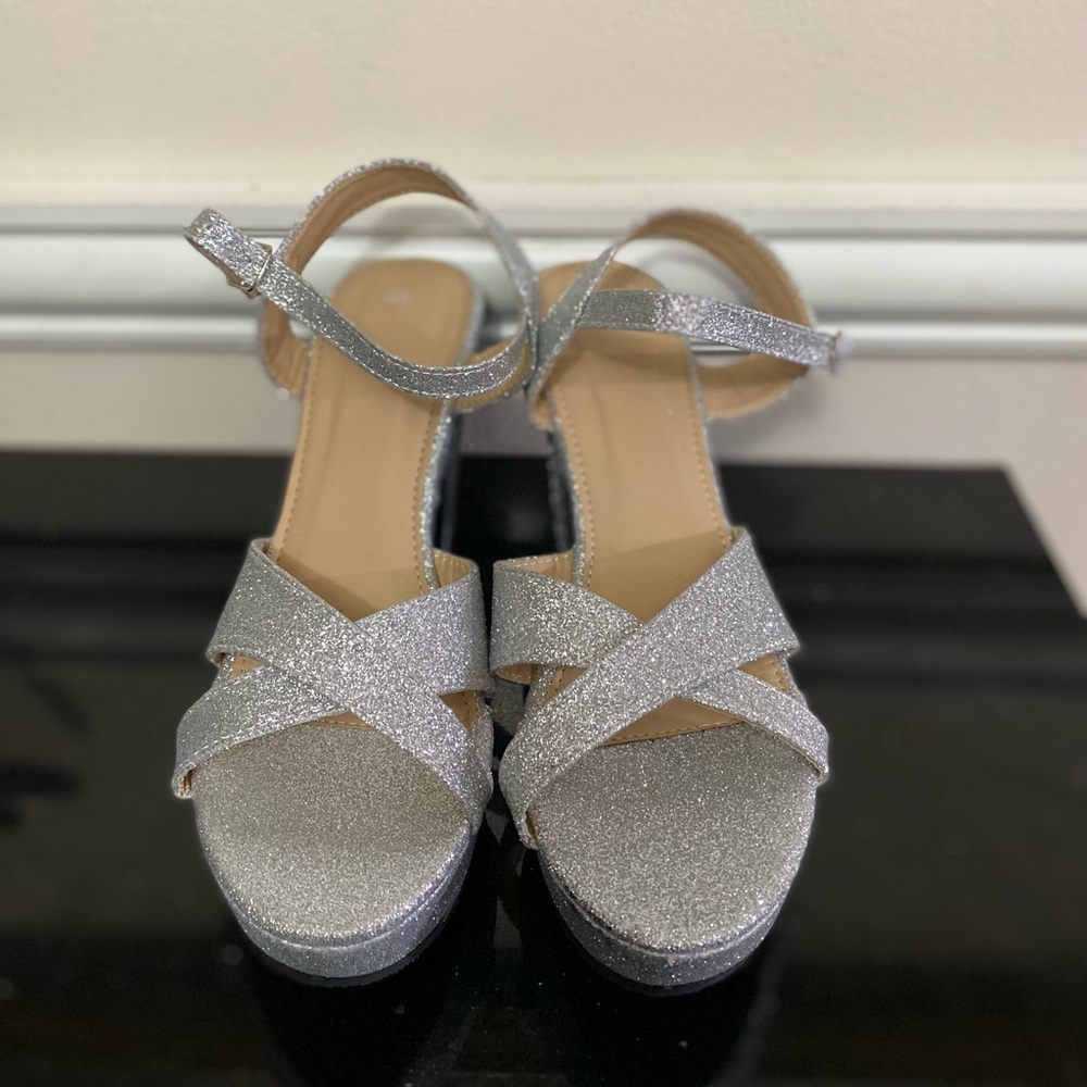 Silver Glitter Platform Sandals - image 4